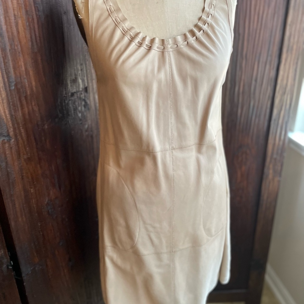 Camel Lamb Napa and Fleece Back Short Dress